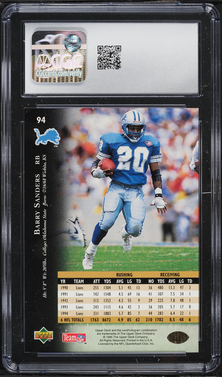 1995 Upper Deck Football Barry Sanders #94 CGC 10 GEM MINT