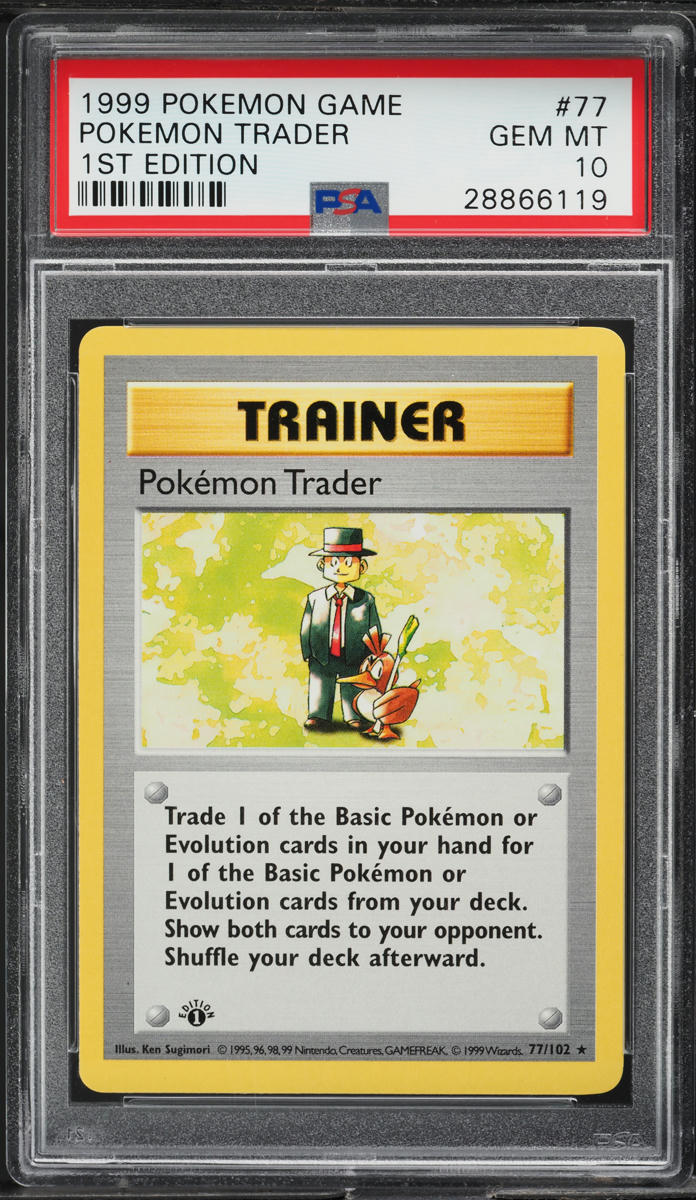 1999 Pokemon Base Set 1st Edition Pokemon Trader #77 PSA 10 GEM MINT