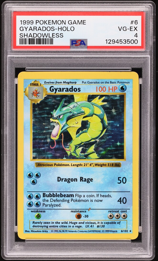 1999 Pokemon Base Set Shadowless Holo Gyarados #6 PSA 4 VGEX