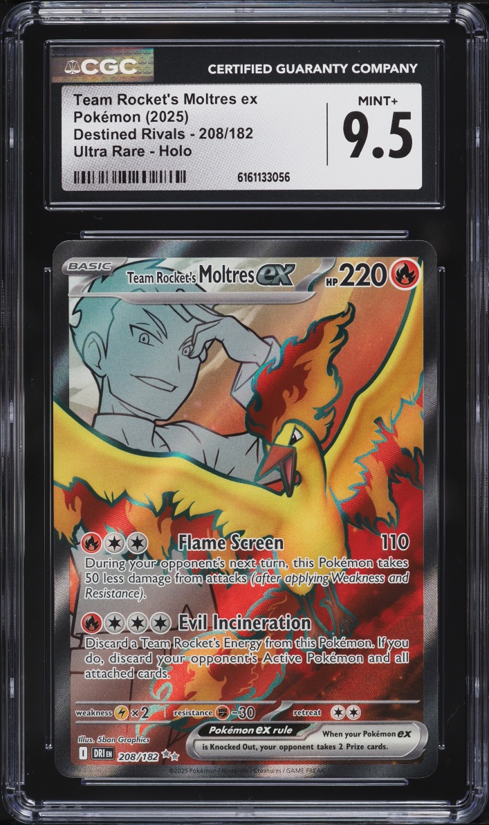 2025 Pokemon Scarlet & Violet Destined Rivals Full Art Team Rocket's Moltres ex #208 CGC 9.5