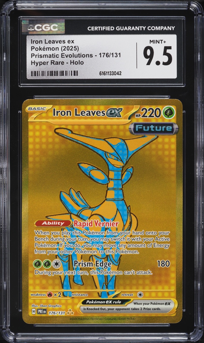2025 Pokemon Scarlet & Violet Prismatic Evolutions Gold Rare Iron Leaves ex #176 CGC 9.5 MINT+