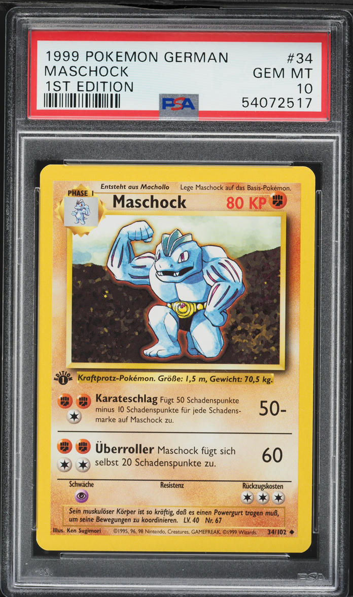 1999 Pokemon German Base Set 1st Edition Machoke Maschock #34 PSA 10 GEM MINT