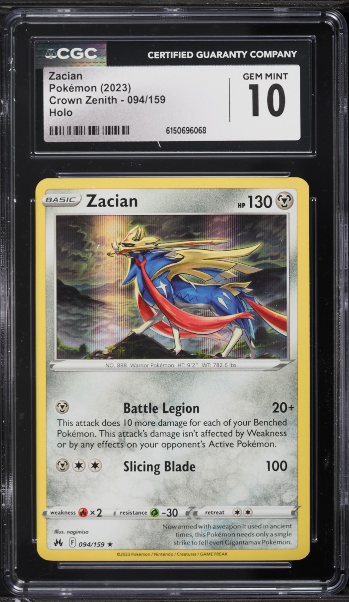 2023 Pokemon Sword & Shield Crown Zenith Holo Zacian #94 CGC 10 GEM MINT