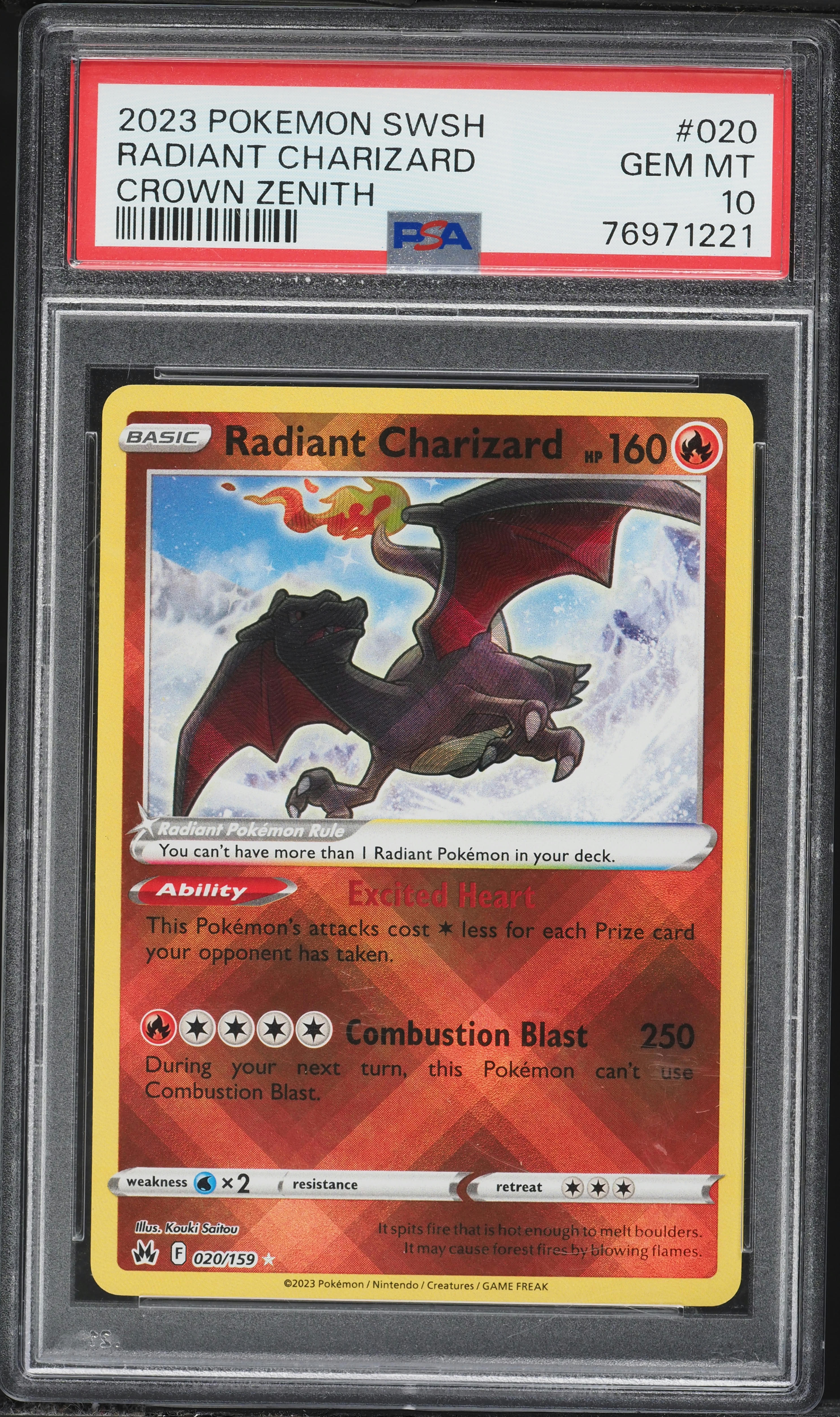 2023 Pokemon Sword & Shield Crown Zenith Holo Radiant Charizard #20 PSA 10 GEM MINT