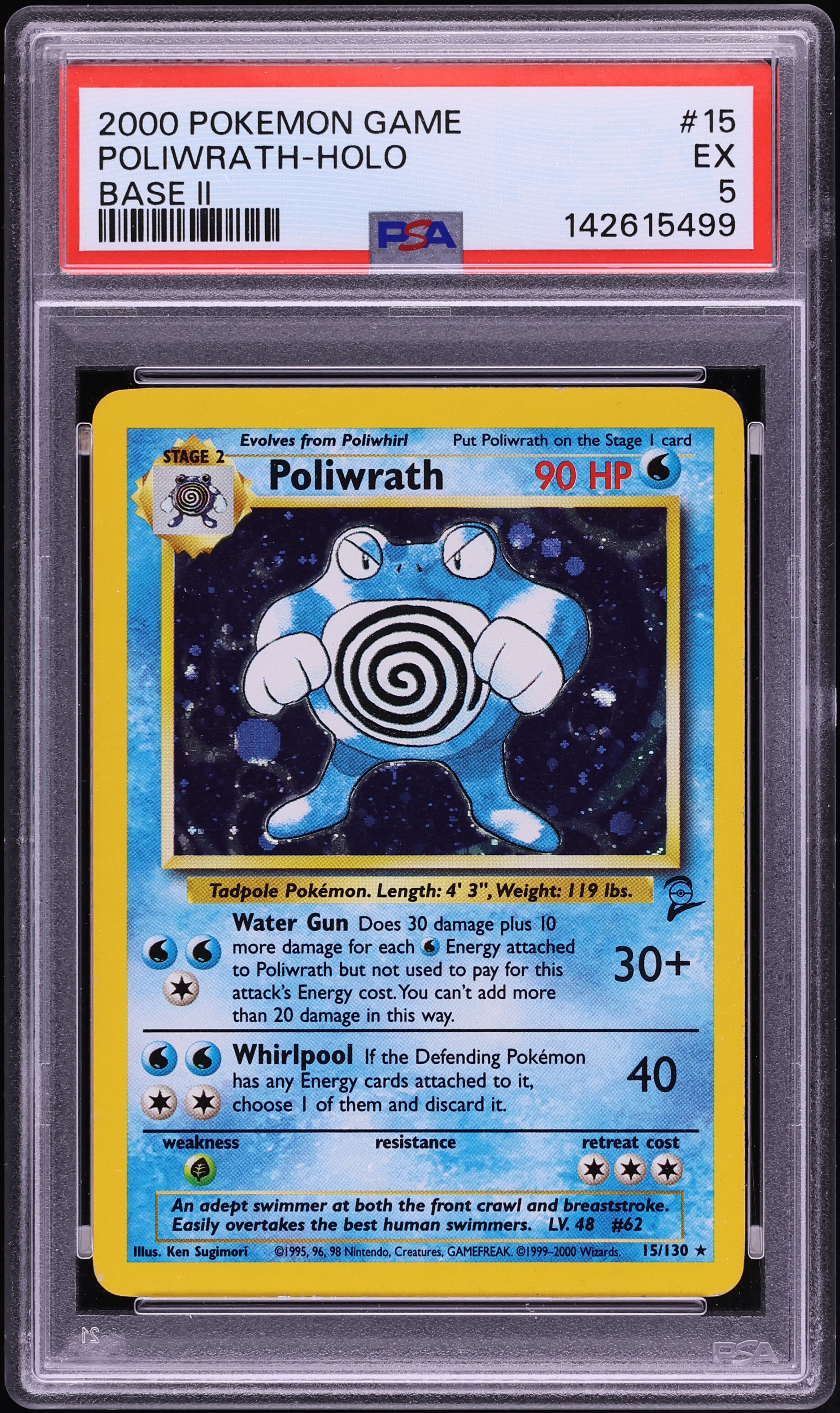 2000 Pokemon Base Set 2 Holo Poliwrath #15 PSA 5 EX