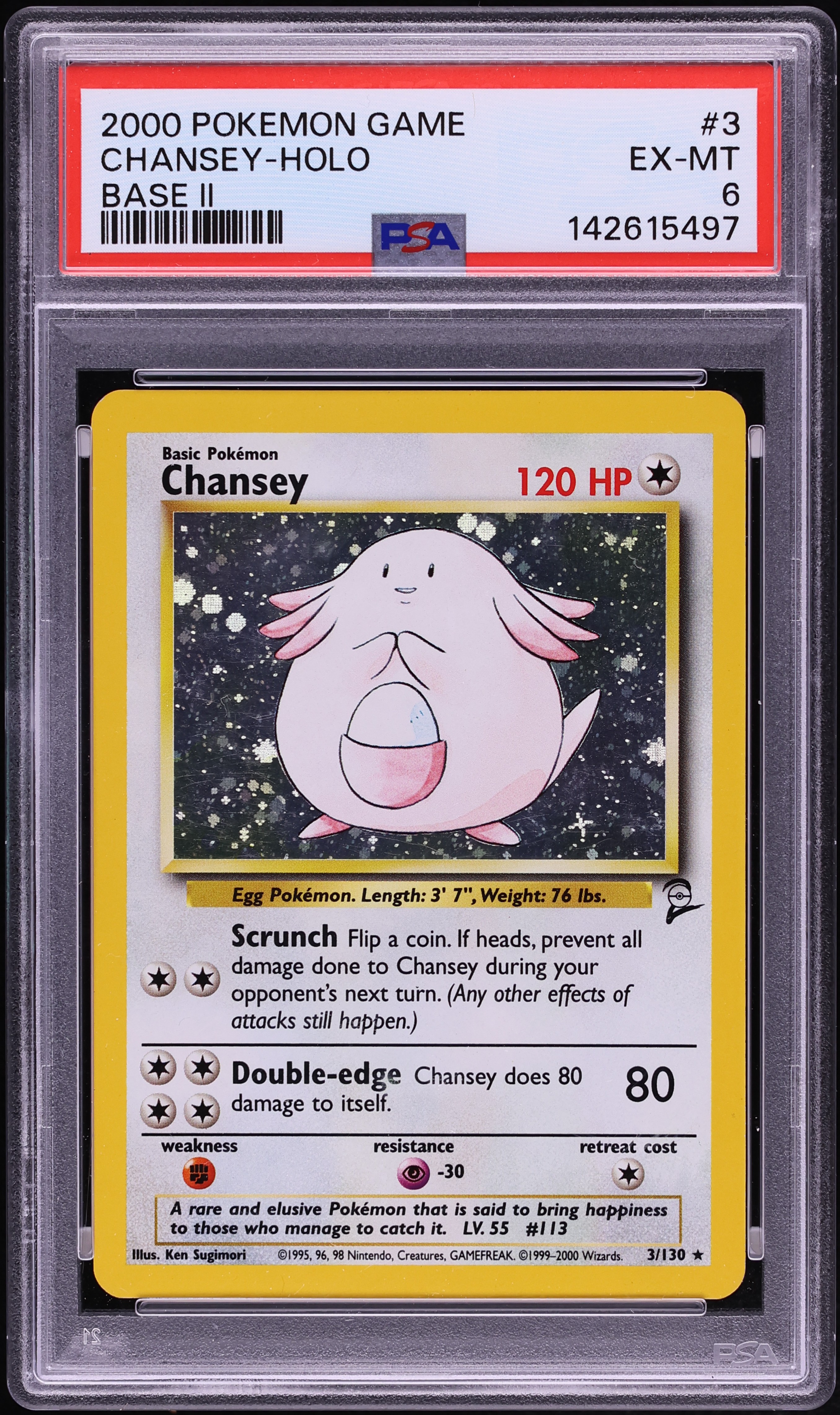 2000 Pokemon Base Set 2 Holo Chansey #3 PSA 6 EXMT