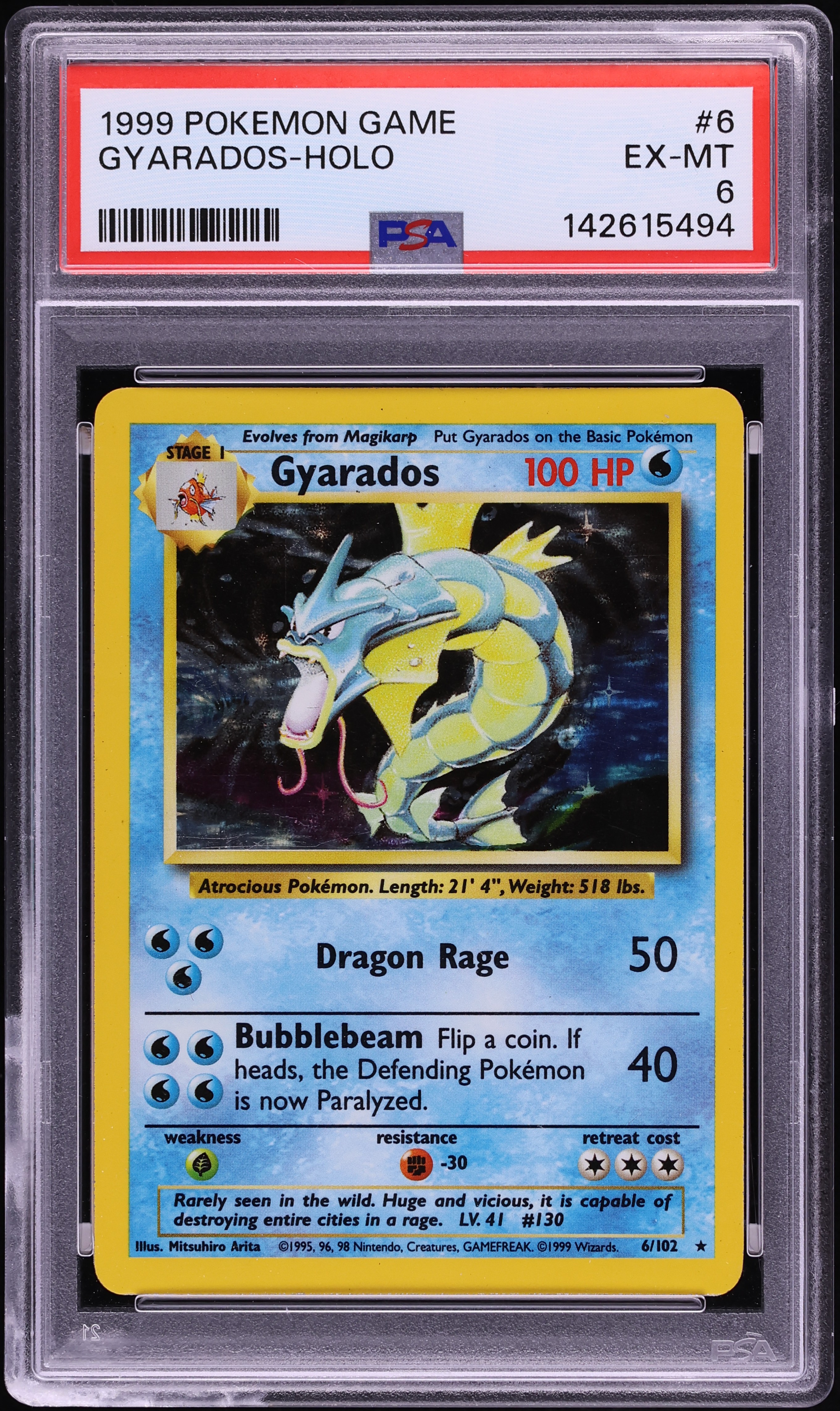 1999 Pokemon Base Set Holo Gyarados #6 PSA 6 EXMT