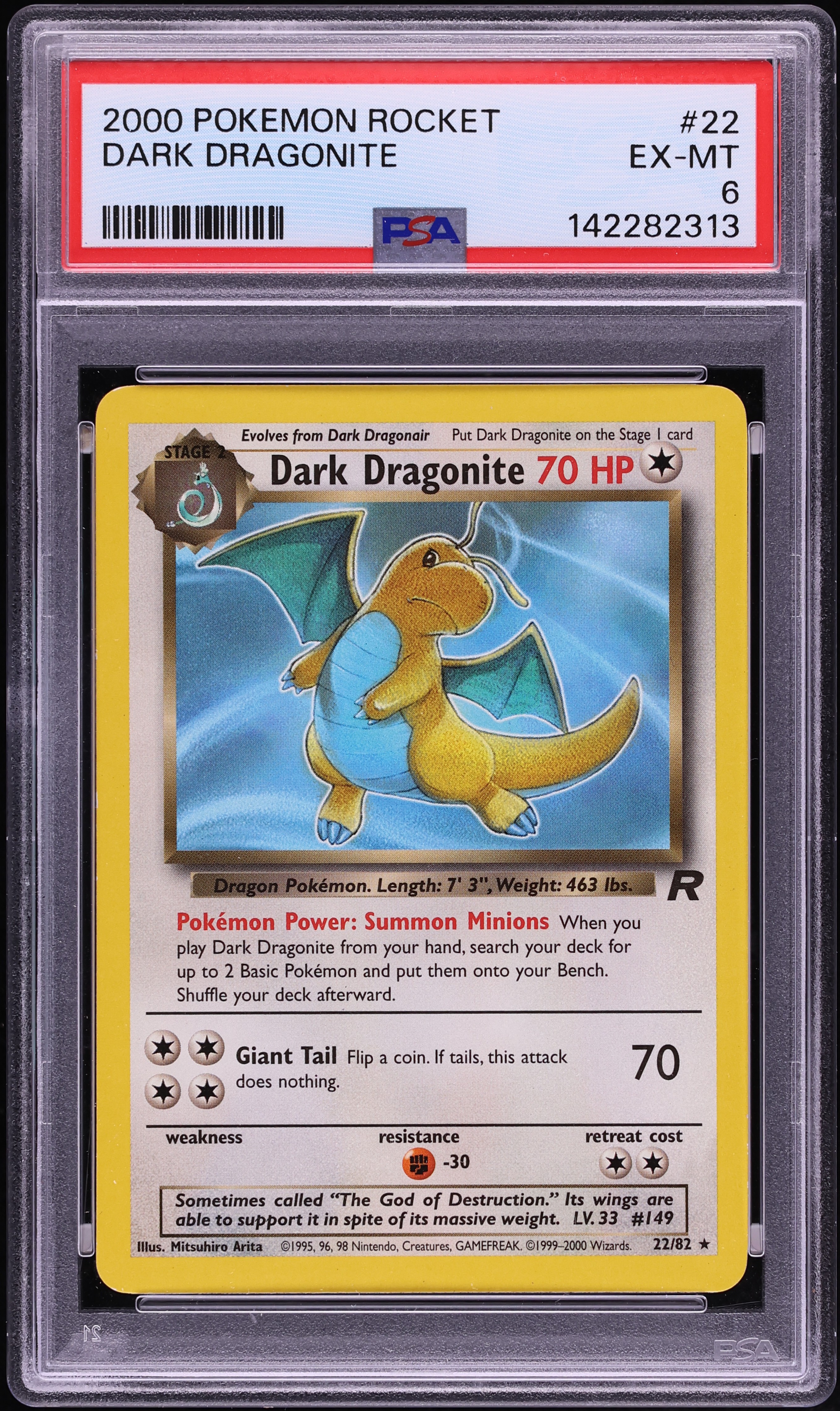 2000 Pokemon Team Rocket Dark Dragonite #22 PSA 6 EXMT