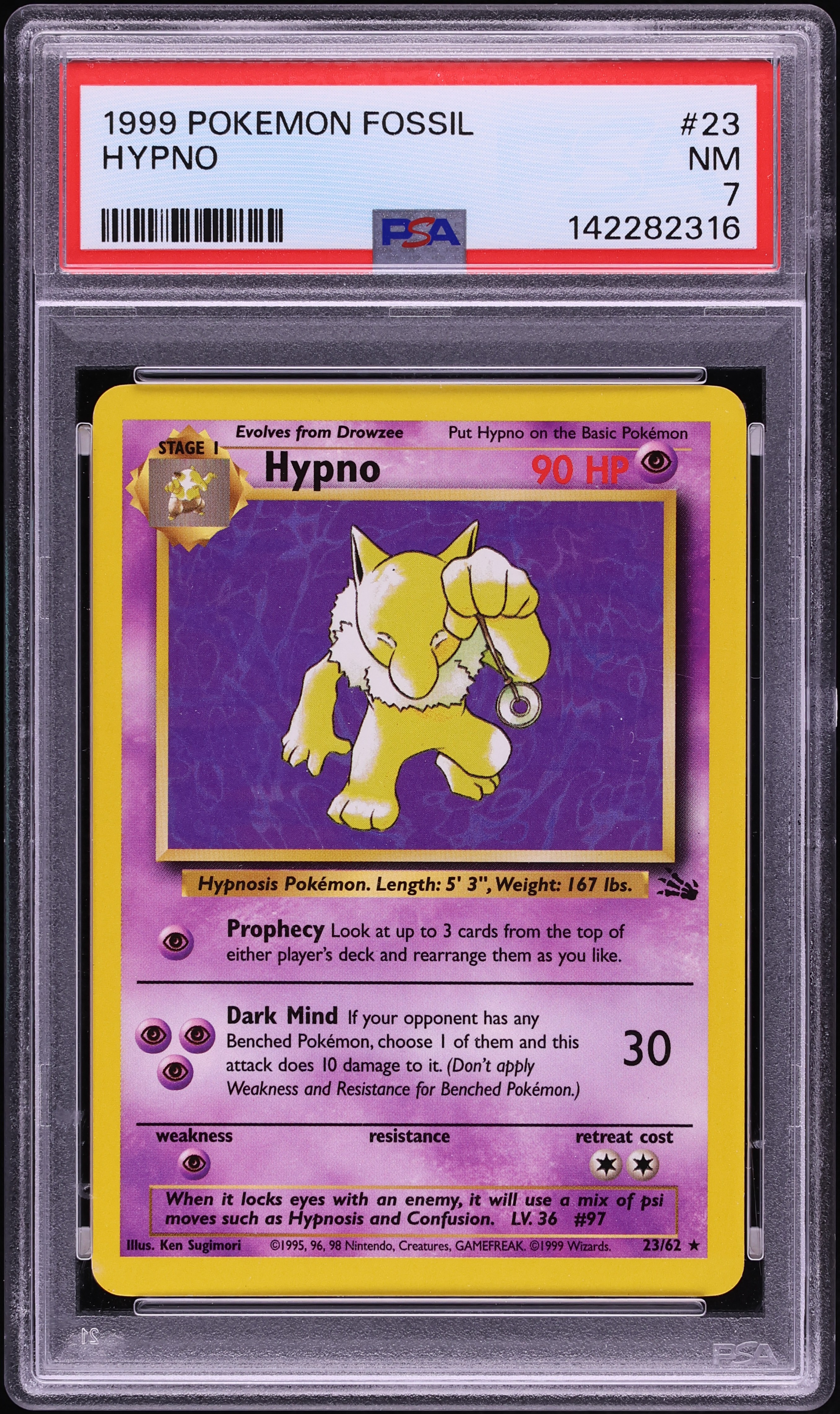 1999 Pokemon Fossil Hypno #23 PSA 7 NRMT