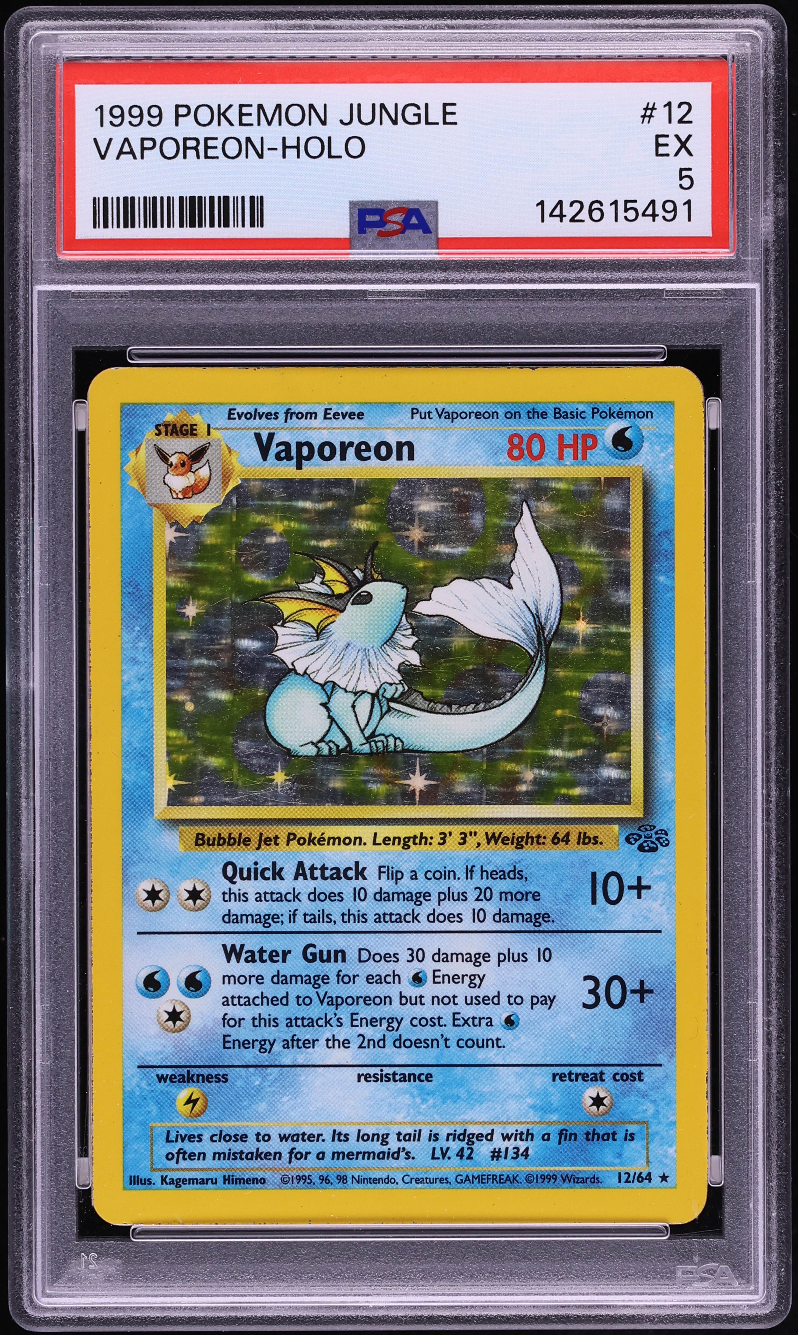 1999 Pokemon Jungle Holo Vaporeon #12 PSA 5 EX