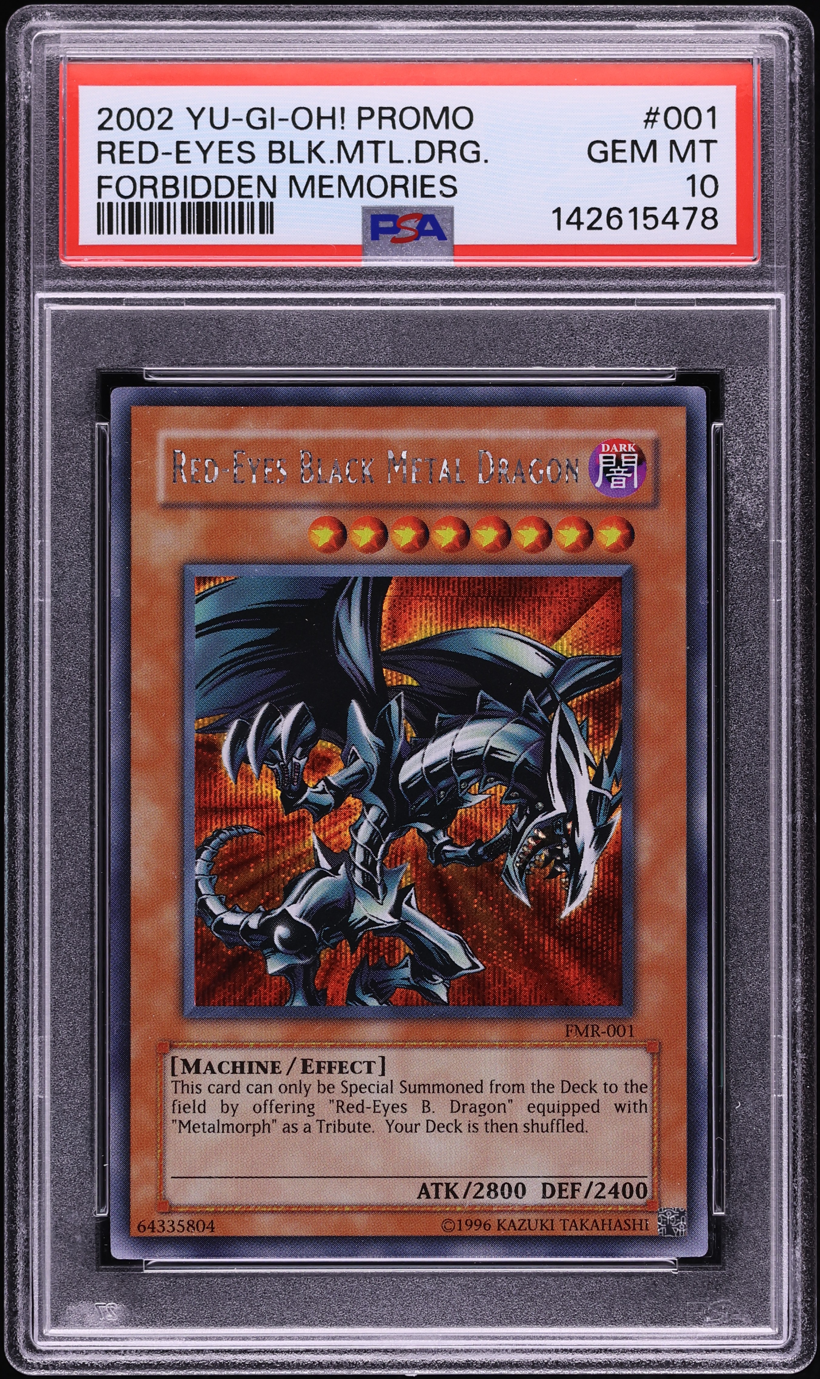 2002 Yu-Gi-Oh! FMR Promo Prismatic Secret Rare Red-Eyes Black Metal Dragon #FMR-001 PSA 10 GEM
