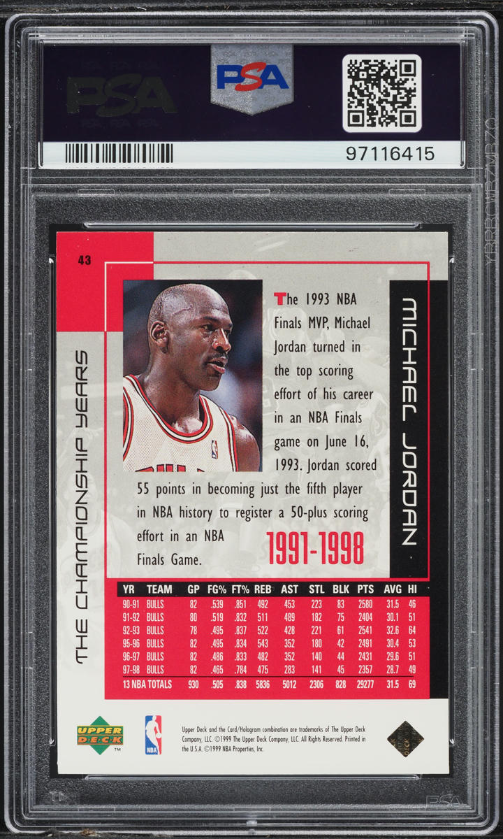 1999 Upper Deck MJ Career Collection Championship Years Michael Jordan #43 PSA 7