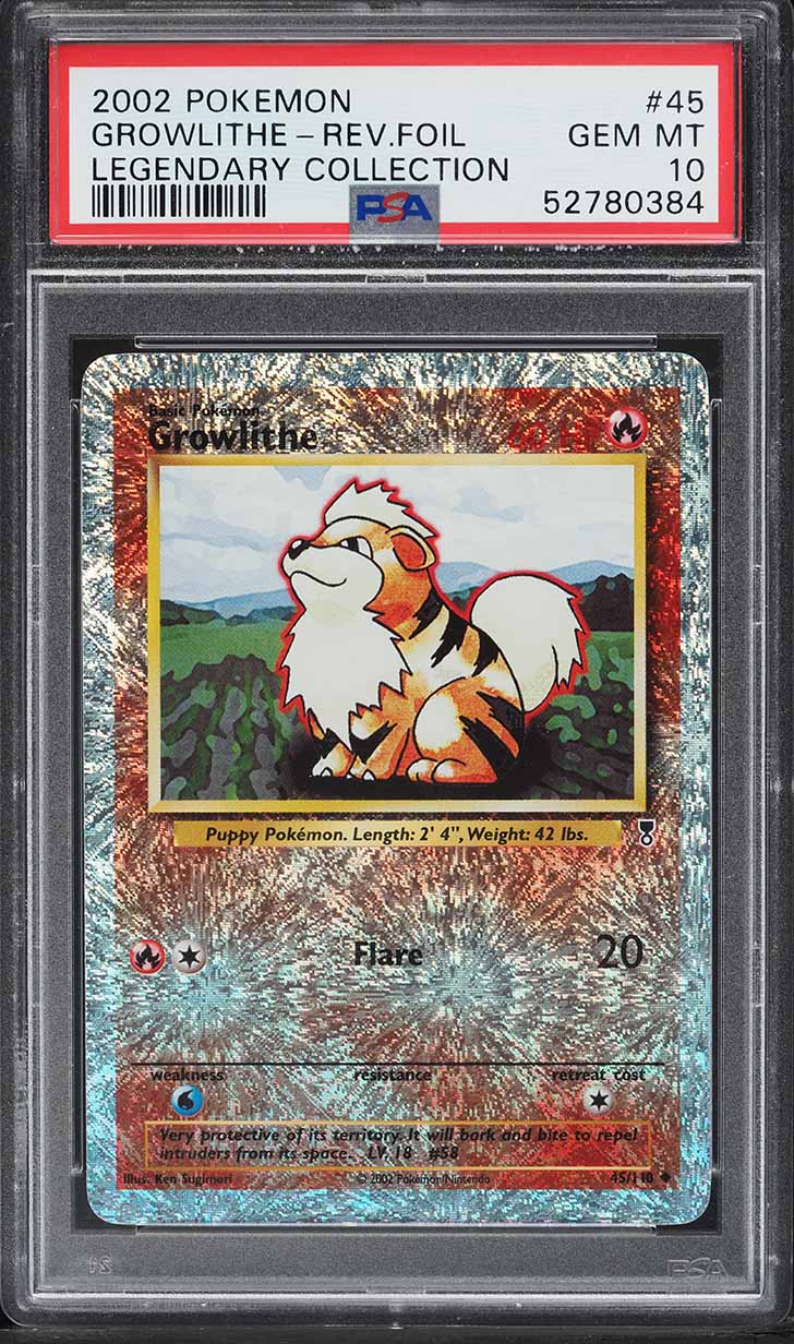 2002 Pokemon Legendary Collection Reverse Holo Growlithe #45 PSA 10 GEM MINT
