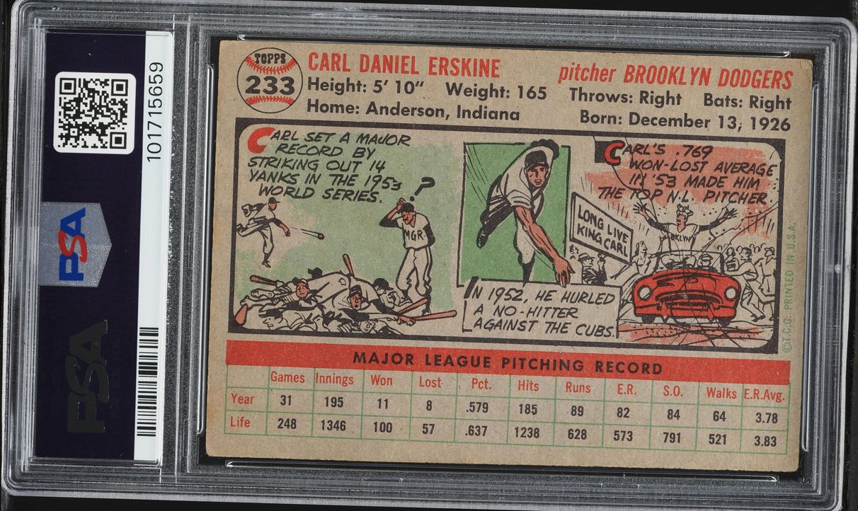 1956 Topps Carl Erskine #233 PSA 3.5 VG+