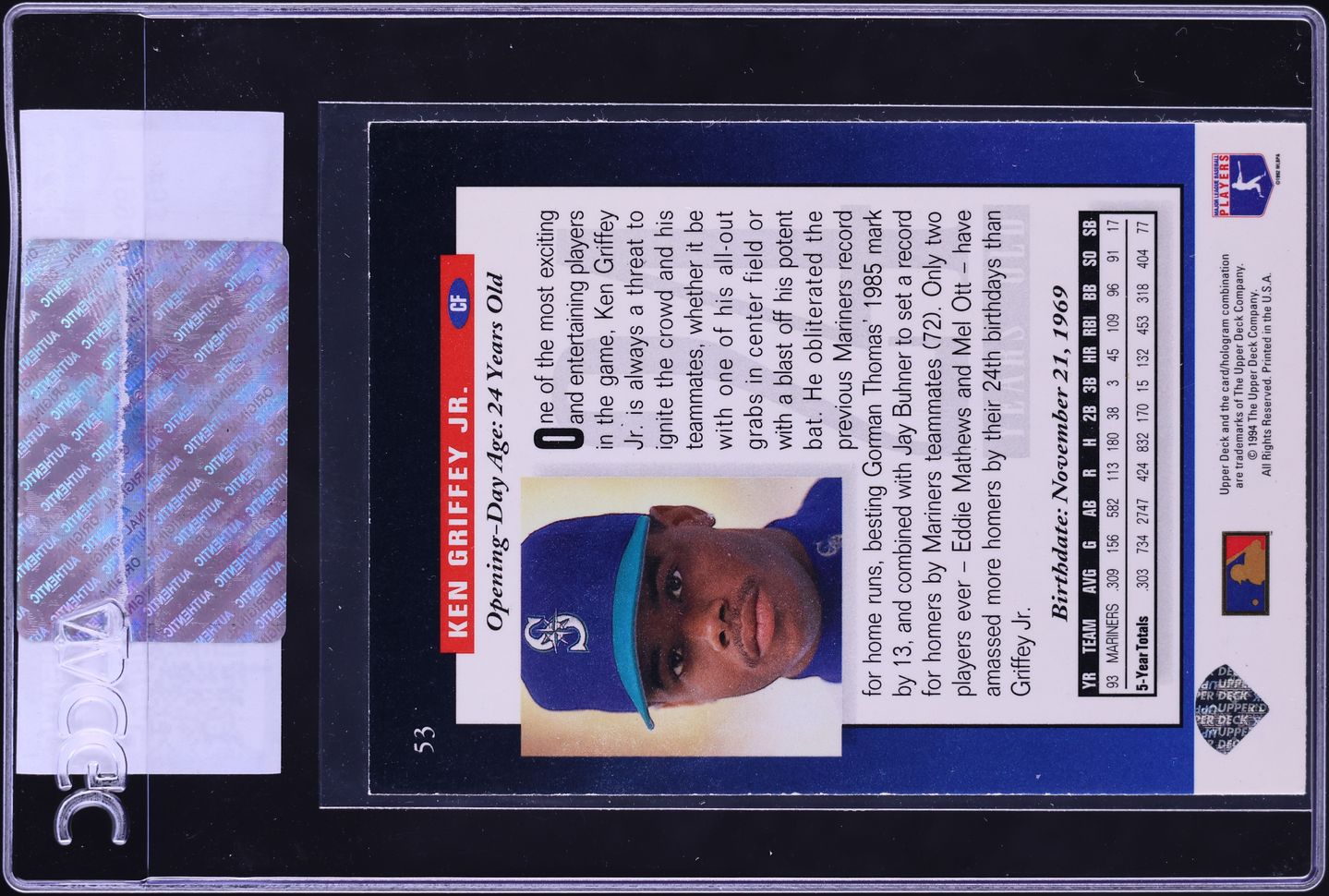 1994 Upper Deck Electric Diamond Ken Griffey Jr. #53 CGC AUTH