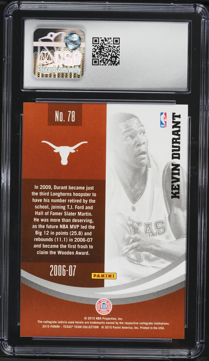 2015 Panini Texas Longhorns Team Collection Kevin Durant #78 CSG 10 GEM MINT