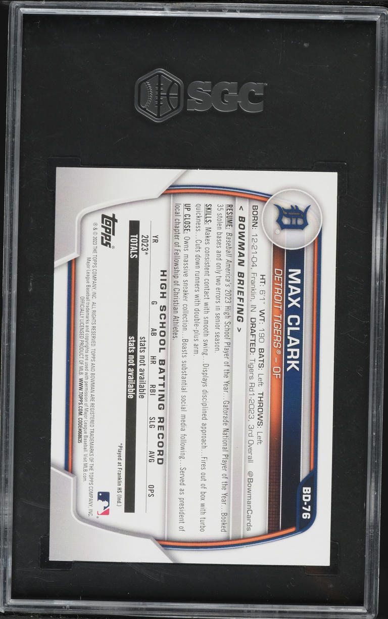 2023 Bowman Draft Max Clark PROSPECT #BD-76 SGC 9.5 MINT+