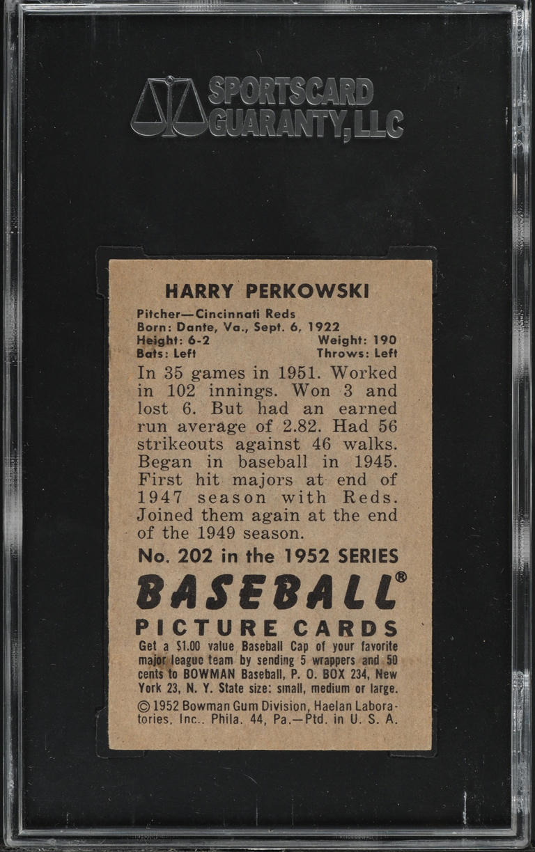 1952 Bowman Harry Perkowski #202 SGC 7 NRMT