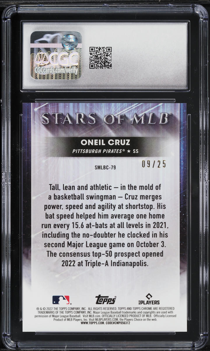 2022 Topps Chrome Update Black Refractor Oneil Cruz ROOKIE /25 #SMLBC-79 CGC 8 NM-MT