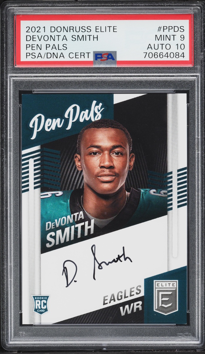 2021 Donruss Elite Pen Pals DeVonta Smith ROOKIE AUTO DNA 10 #PP-DS PSA 9 MINT