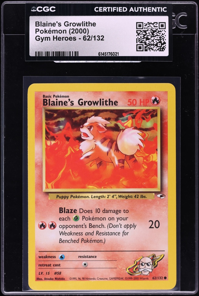 2000 Pokemon Gym Heroes Blaine's Growlithe #62 CGC AUTH