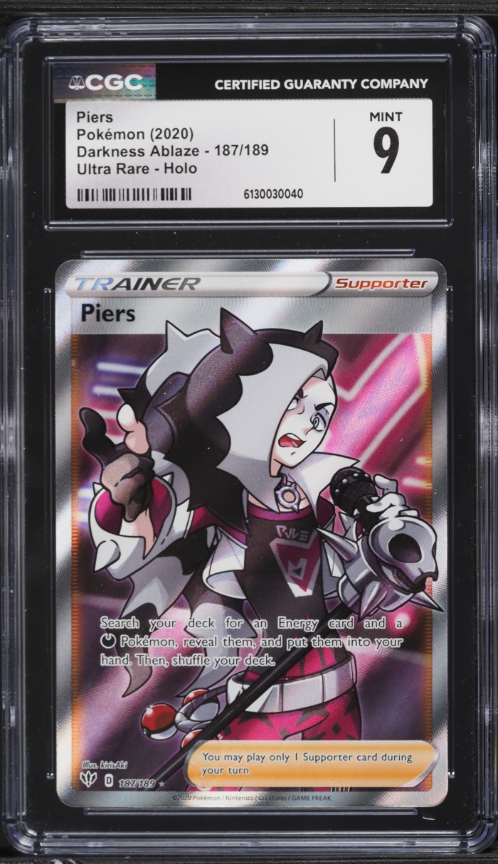 2020 Pokemon Sword & Shield Darkness Ablaze Full Art Piers #187 CGC 9 MINT