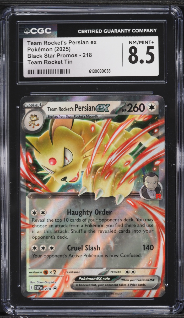 2025 Pokemon Scarlet & Violet Promos Tin Holo Team Rocket's Persian ex #218 CGC 8.5 NM-MT+