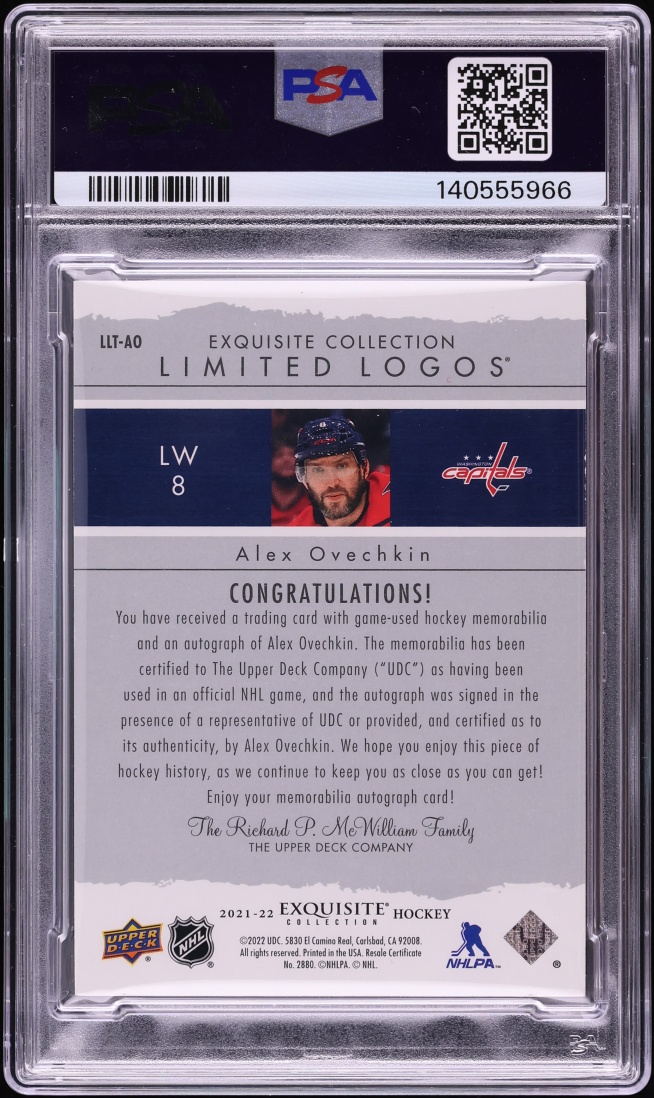 2022 Upper Deck The Cup Update Alex Ovechkin PATCH AUTO DNA 10 /10 #LLT-AO PSA AUTH