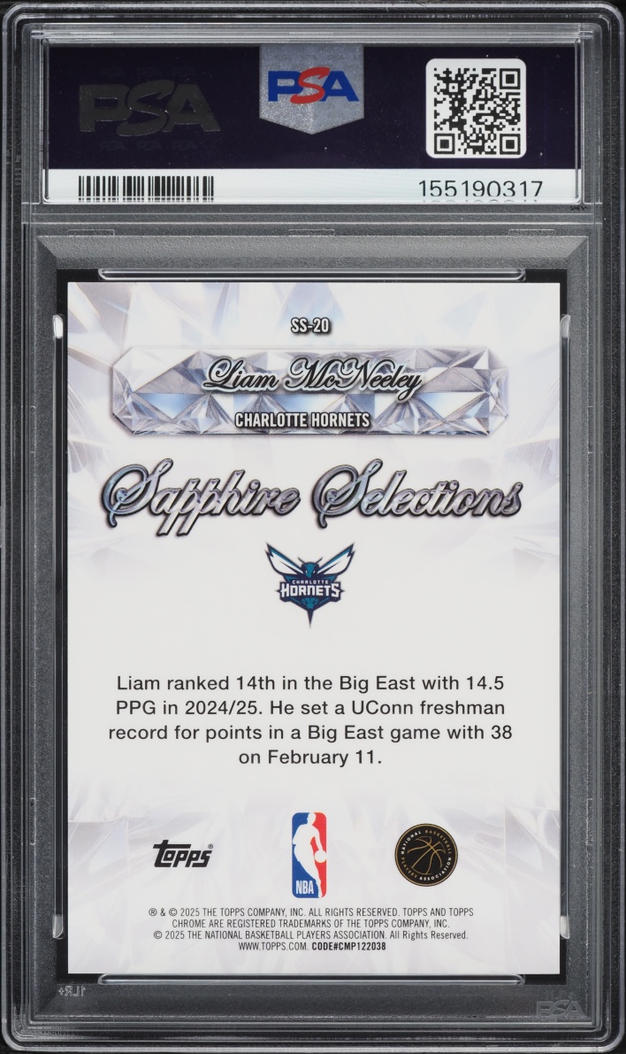 2025 Topps Chrome Sapphire Edition Selections Liam McNeeley ROOKIE #SS-20 PSA 10 GEM MINT