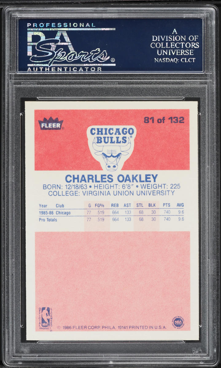 1986 Fleer Basketball Charles Oakley ROOKIE #81 PSA 10 GEM MINT