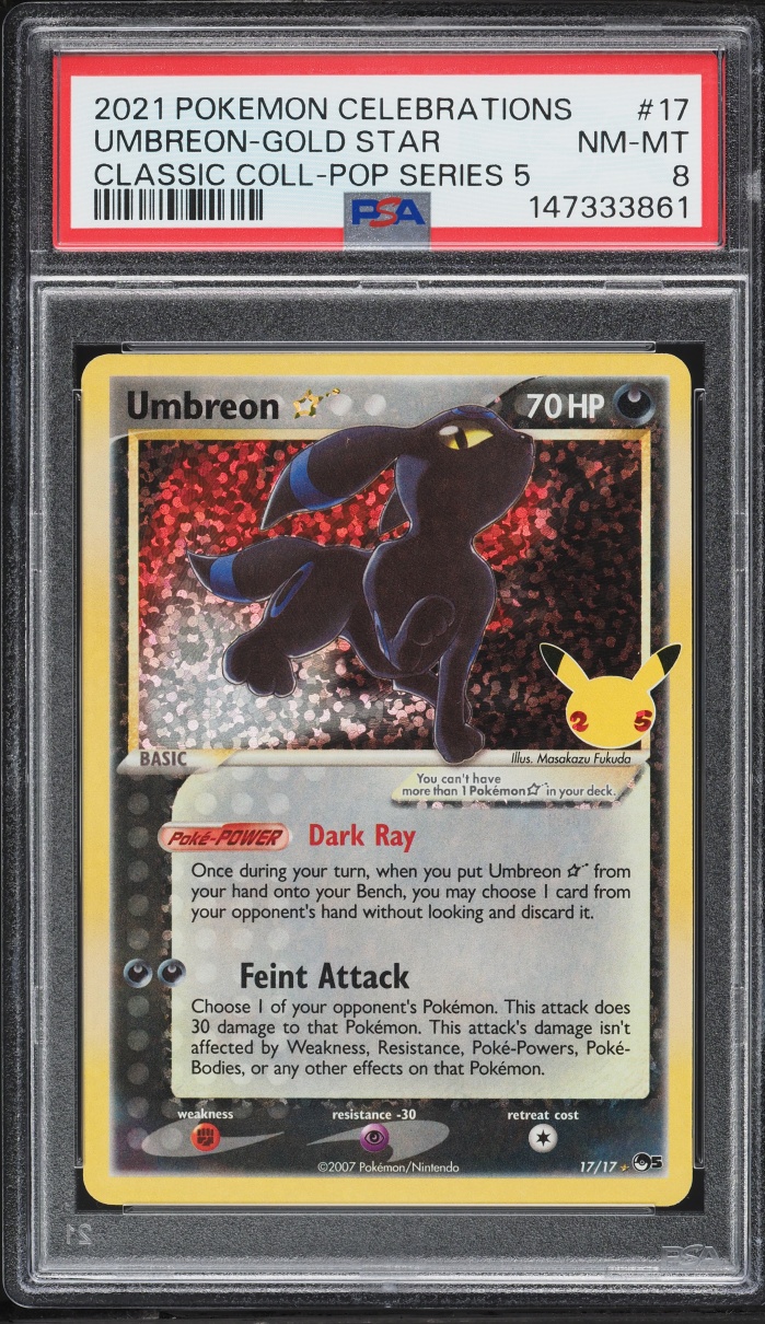 2021 Pokemon SWSH Celebrations Pop Series 5 Holo Umbreon Gold Star #17 PSA 8 NM-MT