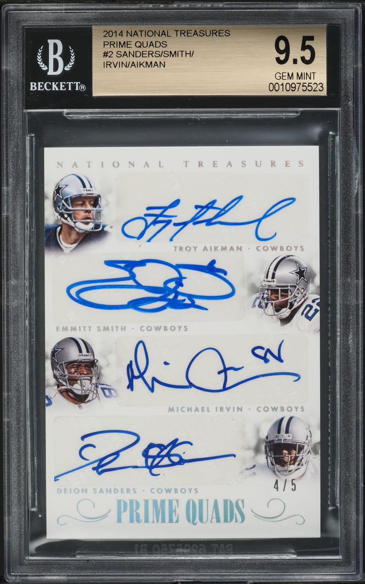 2014 National Treasures Prime Sanders Irvin Aikman Emmitt Smith AUTO /5 BGS 9.5 GEM MINT - Photo 1