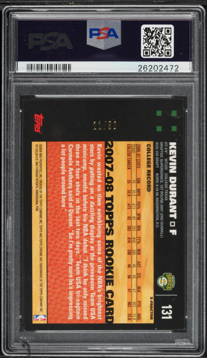 2007 Topps Chrome Xfractor Kevin Durant ROOKIE /50 #131 PSA 9 MINT