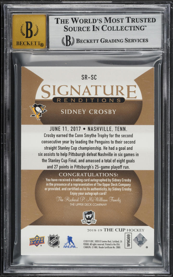 2018 The Cup Signature Renditions Sidney Crosby AUTO #SRSC BGS 8 NM-MT