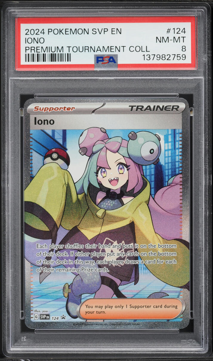 2024 Pokemon Scarlet & Violet Promo Premium Tournament Full Art Iono #124 PSA 8 NM-MT