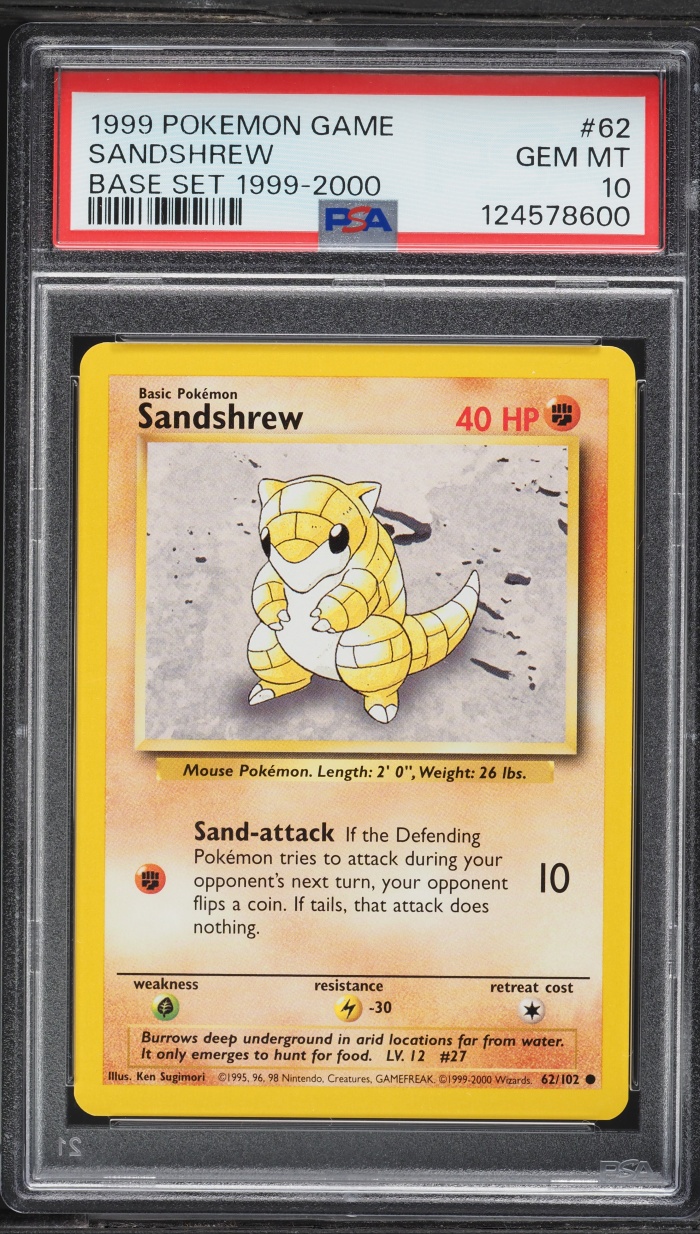 1999-2000 Pokemon Base Set Sandshrew #62 PSA 10 GEM MINT