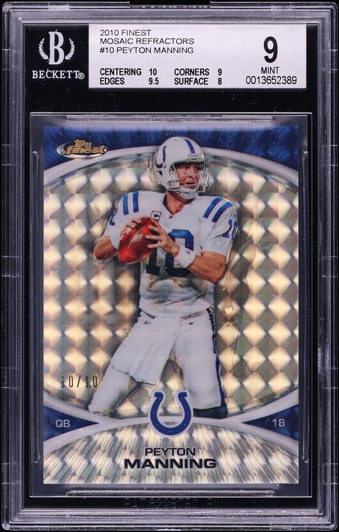 2010 Finest Mosaic Refractor Peyton Manning 10/10 #10 BGS 9 MINT - Photo 1