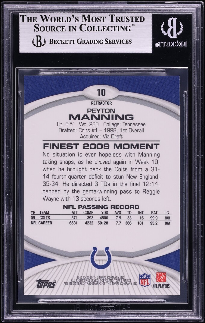 2010 Finest Mosaic Refractor Peyton Manning 10/10 #10 BGS 9 MINT - Photo 2