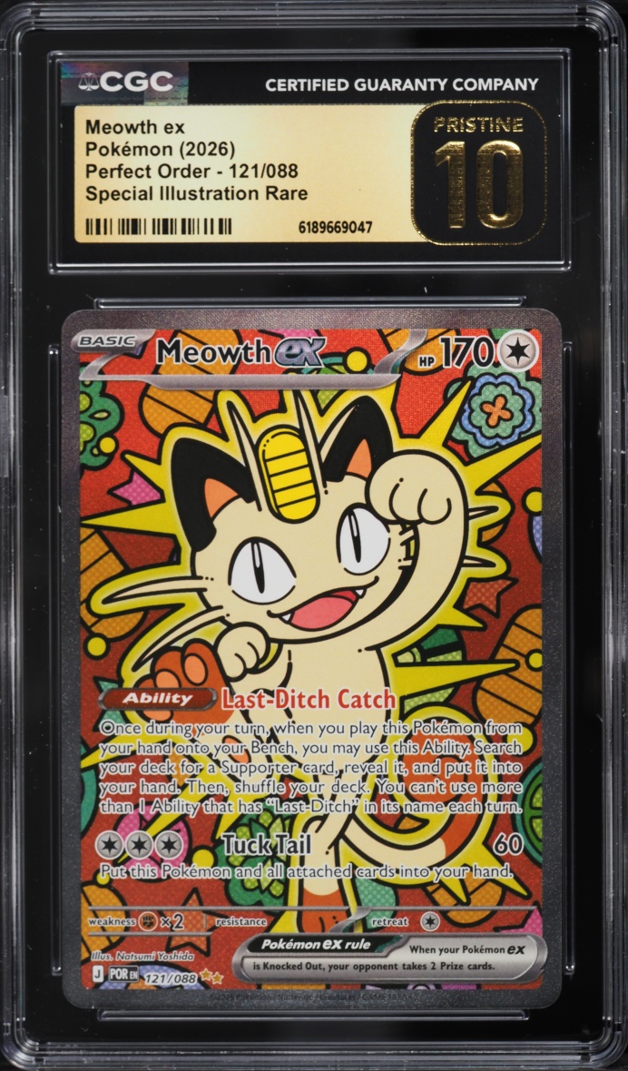 2026 Pokemon Mega Evolution Perfect Order SIR Meowth Ex #121 CGC 10 PRISTINE