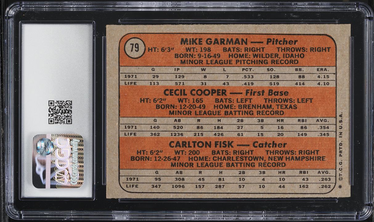 1972 Topps Carlton Fisk ROOKIE #79 CGC 7 NRMT