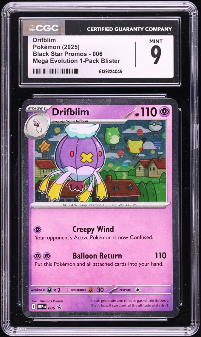 2025 Pokemon Mega Evolution Promo 1 Pack Blister Cosmos Holo Drifblim #6 CGC 9 MINT