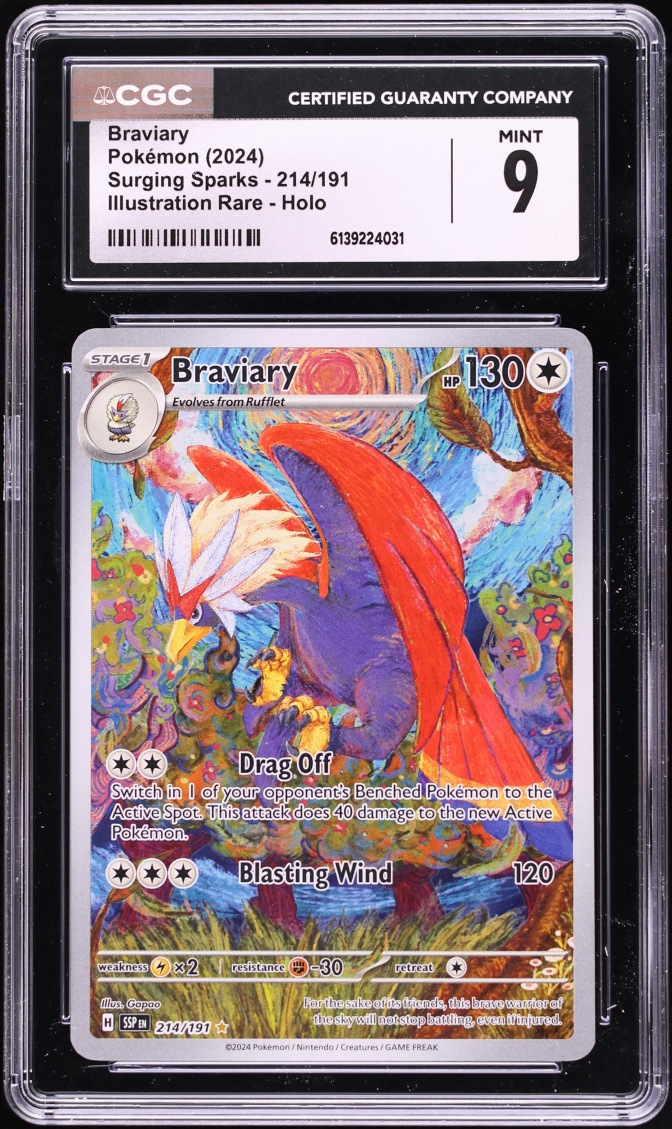 2024 Pokemon Scarlet & Violet Surging Sparks IR Braviary #214 CGC 9 MINT