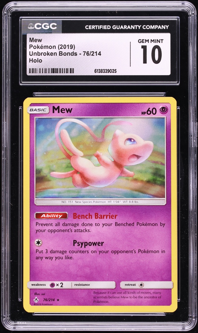 2019 Pokemon Sun & Moon Unbroken Bonds Holo Mew #76 CGC 10 GEM MINT