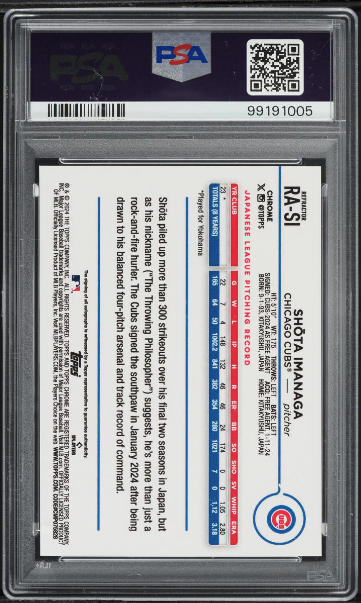 2024 Topps Chrome Refractor Shota Imanaga ROOKIE AUTO /499 #RA-SI PSA 10 GEM MINT