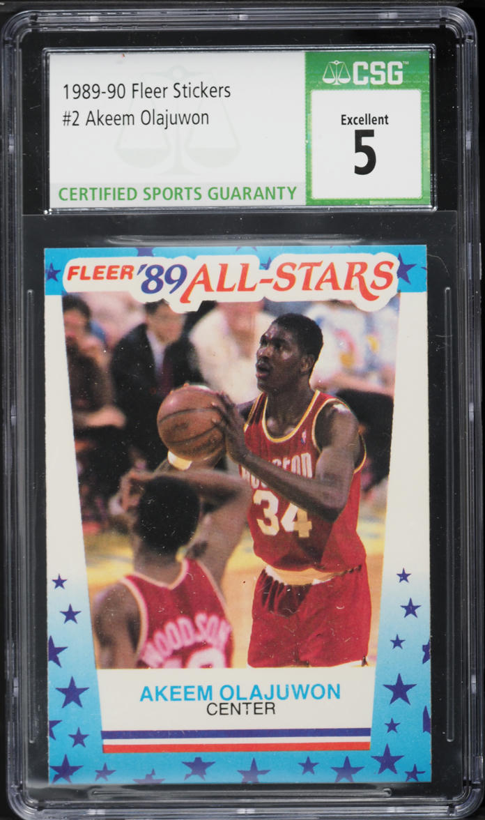 1989 Fleer Stickers All-Star Akeem Olajuwon #2 CSG 5 EX
