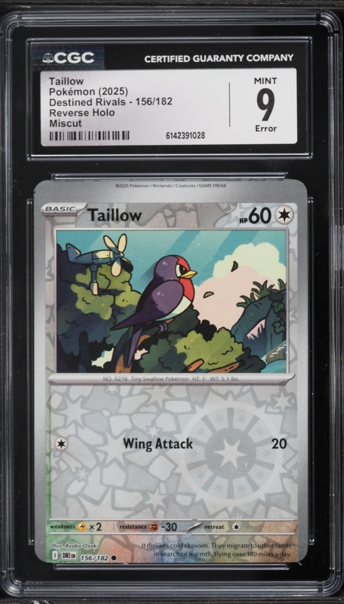2025 Pokemon Scarlet & Violet Destined Rivals Miscut Error Reverse Holo Taillow #156 CGC 9 MINT