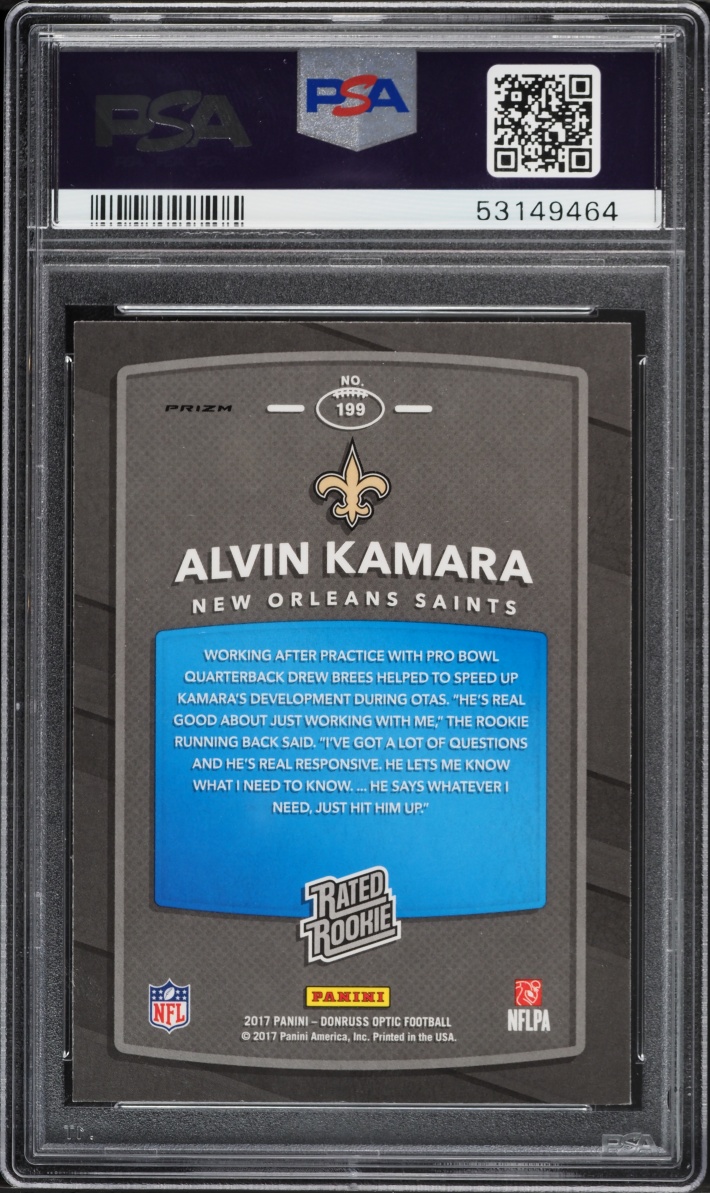 2017 Donruss Optic Pink Alvin Kamara ROOKIE #199 PSA 10 GEM MINT
