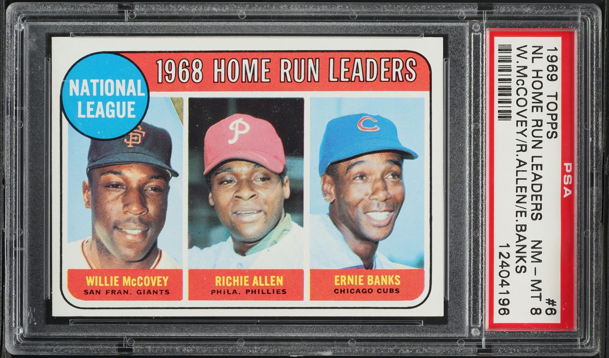 1969 Topps NL Home Run Leaders Willie McCovey Richie Allen Ernie Banks #6 PSA 8 NM-MT