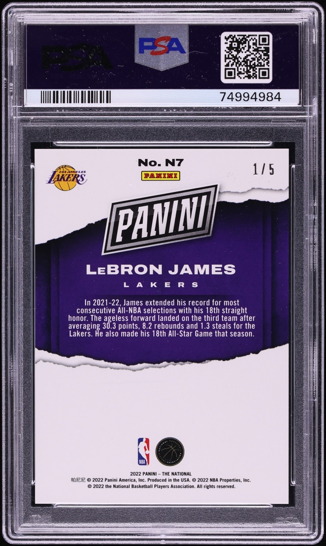 2022 Panini National Insert Green LeBron James 1/5 #N7 PSA 10 GEM MINT