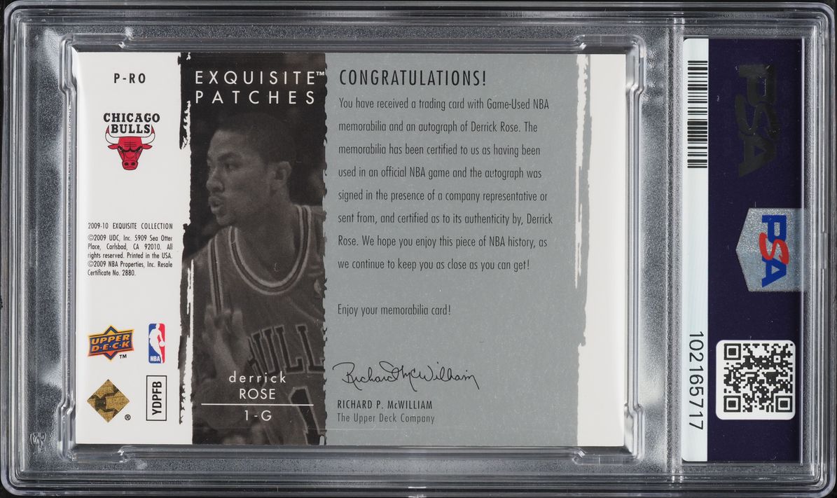 2009 Exquisite Collection Derrick Rose PATCH AUTO DNA 10 /50 #P-RO PSA 9 MINT
